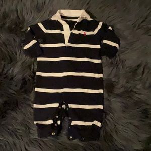 Ralph Lauren Polo Navy and White footless one piece 6months.